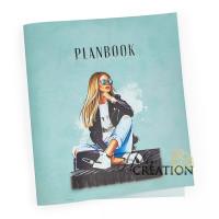 Переплетный кожзам (экокожа) с принтом "Planbook  - Джулия / блондинка" 26*46 см., матовый пепельно-голубой